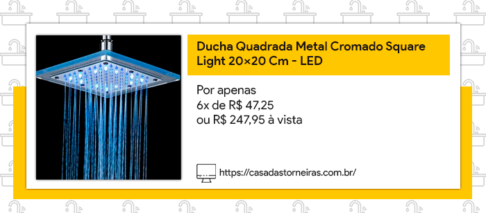 Ducha Quadrada Metal Cromado Square Light LED